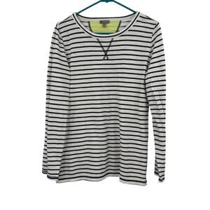Talbots Size Small Long Sleeve Top Shirt Blouse Tee White Black Striped T Cotton